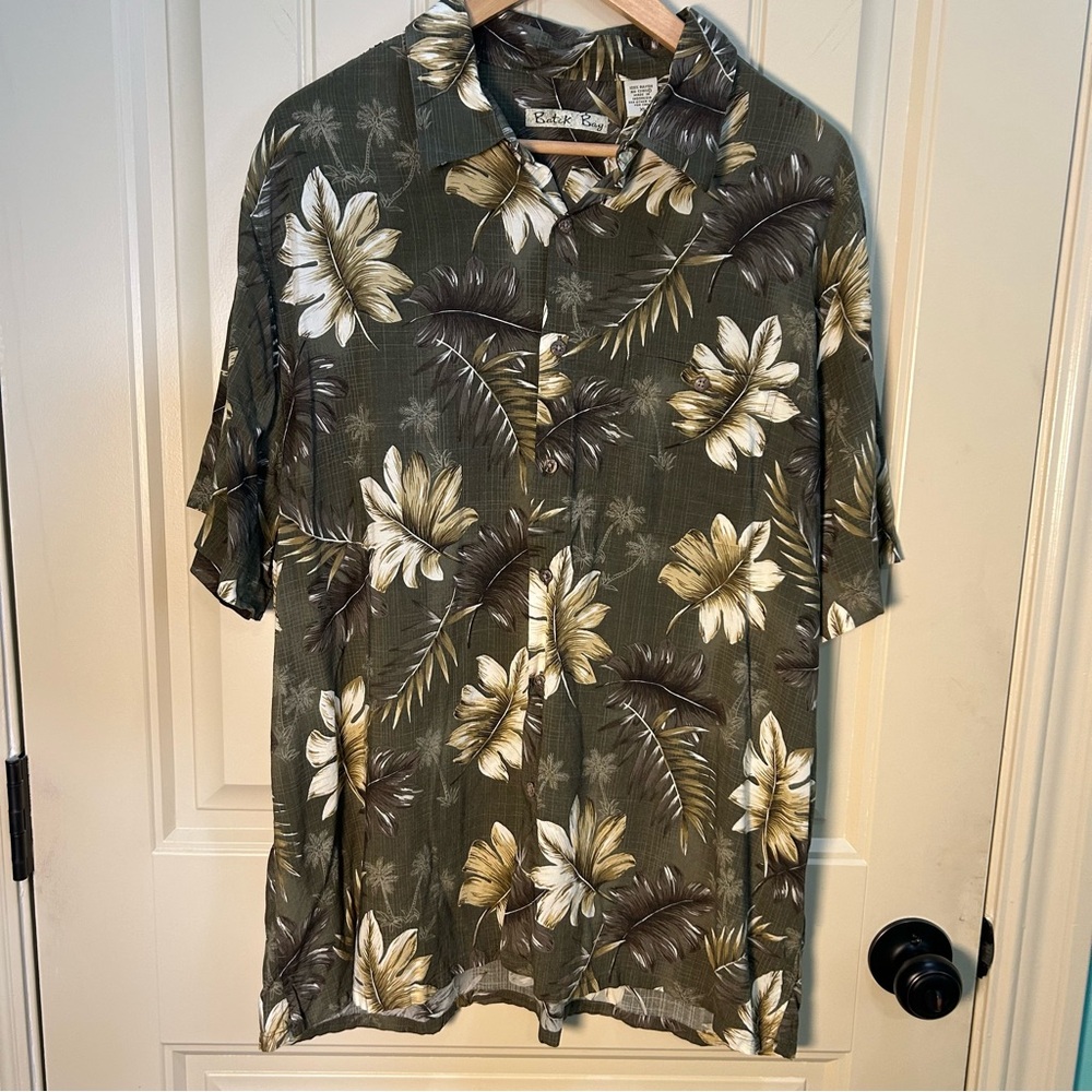 Batik Bay Men's Hawaiian Shirt‎ Floral, Green,Short Sleeve, Collared, Rayon- XL